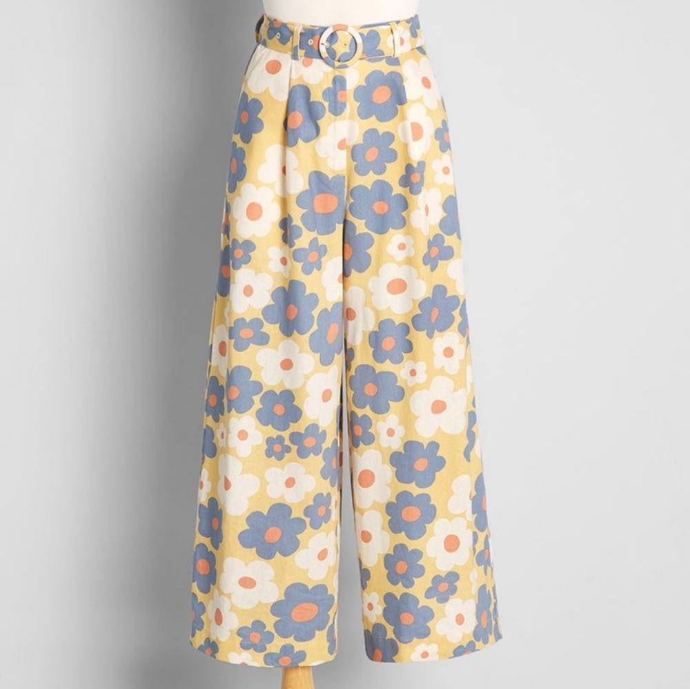 Princess Highway Blooming and Bubbly Wide-Leg Floral Pants Size 12 Retro 70s